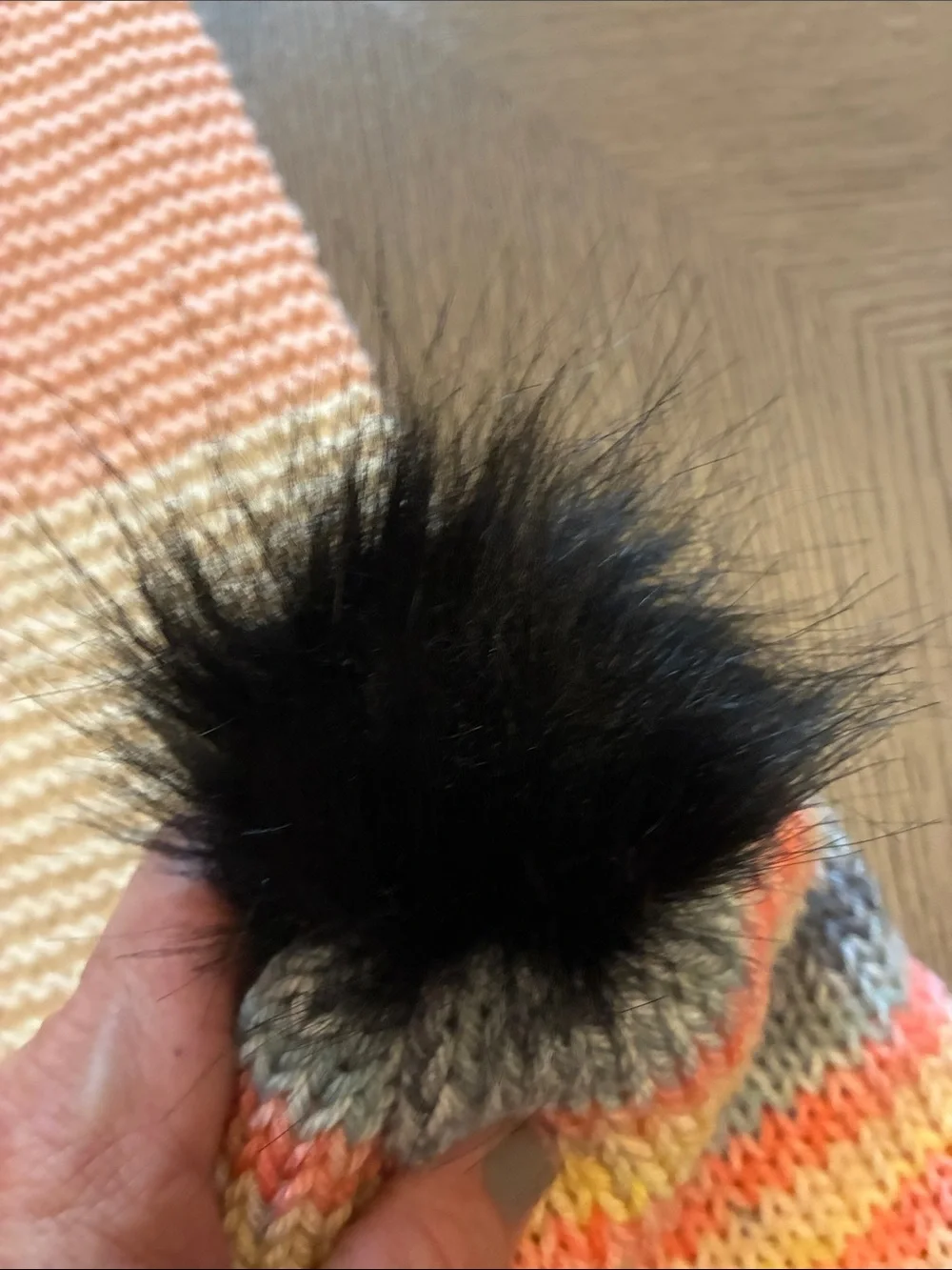 NEW Ladies/Small  Striped Knit Hand Crocheted  Black Faux Fur